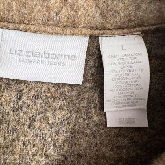 Wool Liz Claiborne western country brown Blazer cozy Jacket zip  flower ‎ L. - Picture 3 of 12